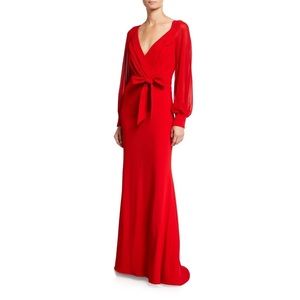 Badgley Mischka V-Neck Blouson-Sleeve in Red 4 Womens Long Dress (NO RIBBON)